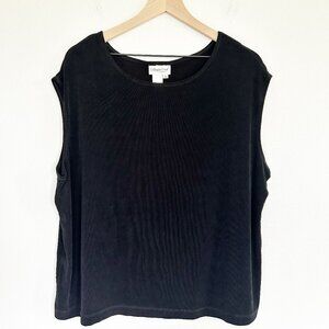 Coldwater Creek Shirt 3X Black Cap Sleeve Liquid Knit Slinky Basic Classic